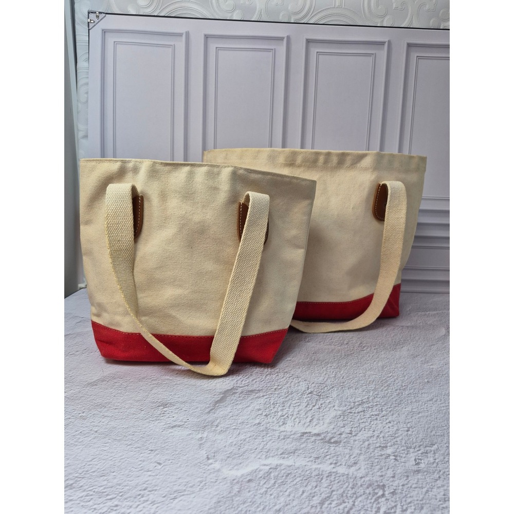 Heavyweight Canvas Tote Bag Cream Red Base Leather Trim Shoulder Bag Set of 2